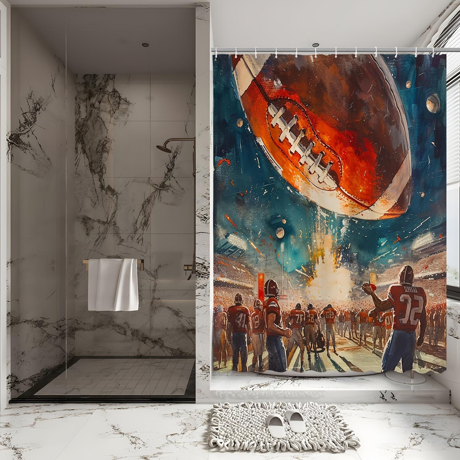 

Dynamic Football Shower Curtain - Sports Action & Team Spirit Theme For Bathroom Decor, Adds Energy And Excitement W60H190(CM)-1 Pcs