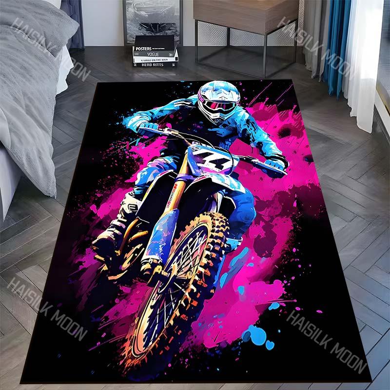 

1PC Motocross jump neon paint splashes Carpet for Living Room Bedroom Sofa Home Decor Rus Non-slip Floor Mat Luxury Gift 40x60cm