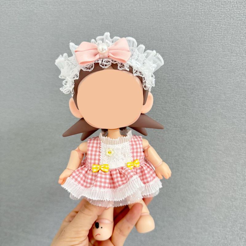 [Cloth Only] the Princess Style Clothes for  Plush  Dolls, Checkered Puffy Skirt Set with Bow Headband.