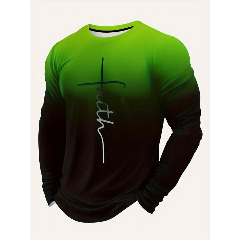 

faith градиентный цветной принт, мужская футболка с длинным рукавом, стильные футболки на осень, мужская одежда 3XL