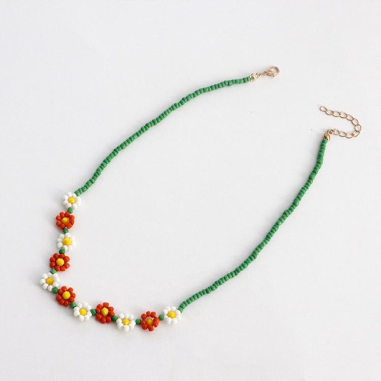 Korean Sweet Cool Flower Charm Beaded Pendant Necklace for Women Girls Fashion