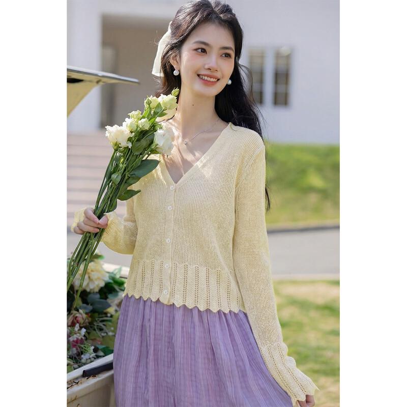 

Mocana Women s V-Neck Petal Sleeve Knit Cardigan One Size