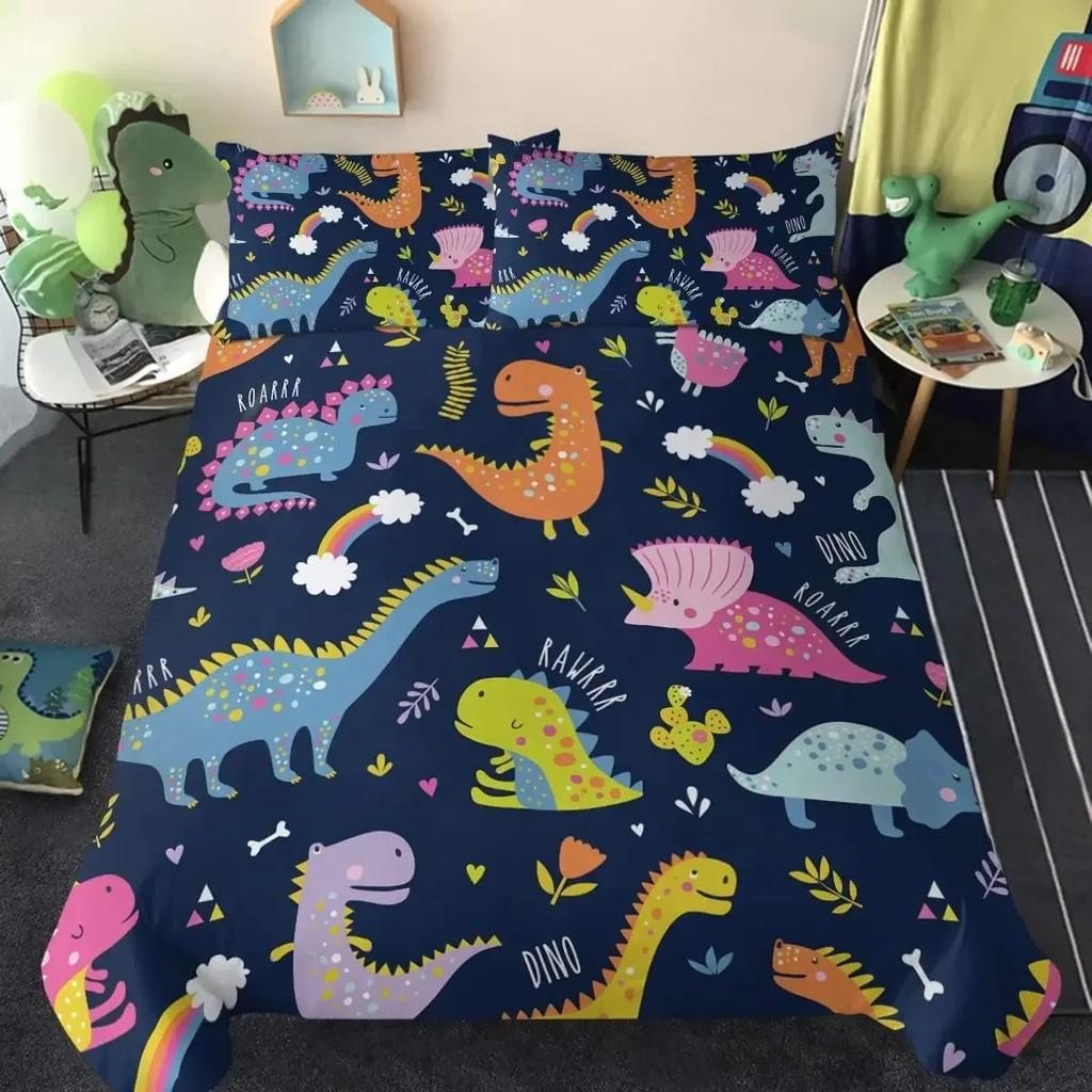 Dinosaur Cute Ancient Animal Comfortable Duvet Quilt Cover Pillowcase Bedding Set Children Bedroom Decoration Home Textile