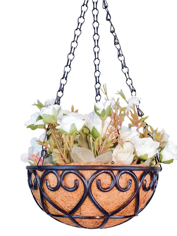 Kokosnussbraun Runde Eisenkette Hängekorb Blumentopf Europäisch Kreativ Sukkulente Grünpflanze Chlorophytum Comosum Blumentopf
