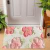 Thick Oil Painting Pink Flower Doormat Textured Floral Non Slip Entrance Floor Mat Cute Pink Bloom Washable Rug for Home Decor