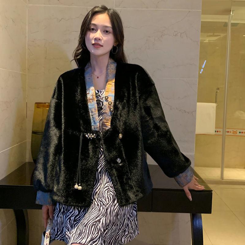 Autumn and winter new Chinese imitation mink fur coat women's short lamb wool fur integrated