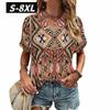 S-8XL Plus Size T-shirt for Women's Summer Short Sleeve Casual Tops Street Fashion V Neck T-Shirt Female Clothing Pullover