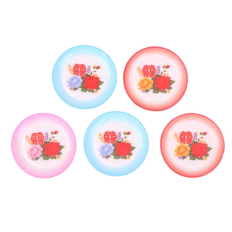 5Pcs Dollhouse Miniature Supplies Chinese Double Happiness Food Plate Miniatures Kitchen Accessory