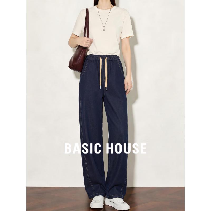 Basic House Women s Retro Navy Wide-Leg Jeans S