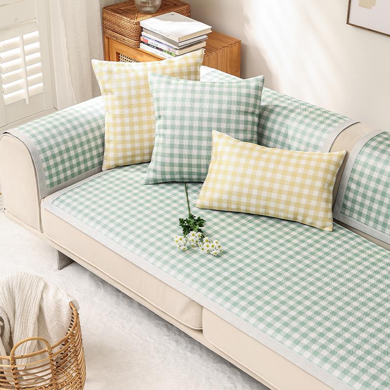 Summer Sofa Cushion Sofa Cover Summer Mat Cushion Washed Ice Silk Non-Slip Simple Plaid All-Inclusive Sofa Cushion