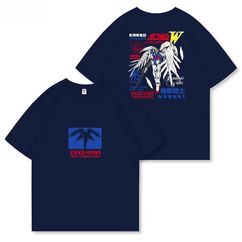 Flying Wing Zero Gundam T-Shirt Gundam Mobile Suit W Crew Neck Fashion Vintage Casual Pure Cotton Casual Short Sleeve Streetwear