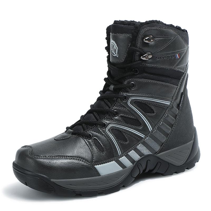 New outdoor high-top hiking shoes fleece wear-resistant cotton shoes light hiking shoes large size snow boots
