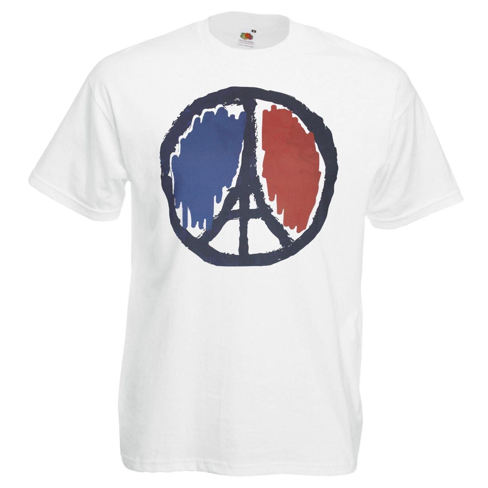 Mens White Peace in Paris 100% Cotton T-shirt Mens Tees Top French Flag Political Ceasefire One Love L
