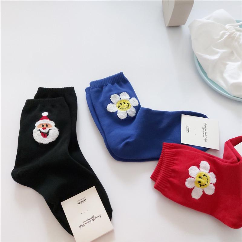 Koreanische Damen Smiley-Gesicht Wadenlange Baumwollsocken für Frühling & Herbst