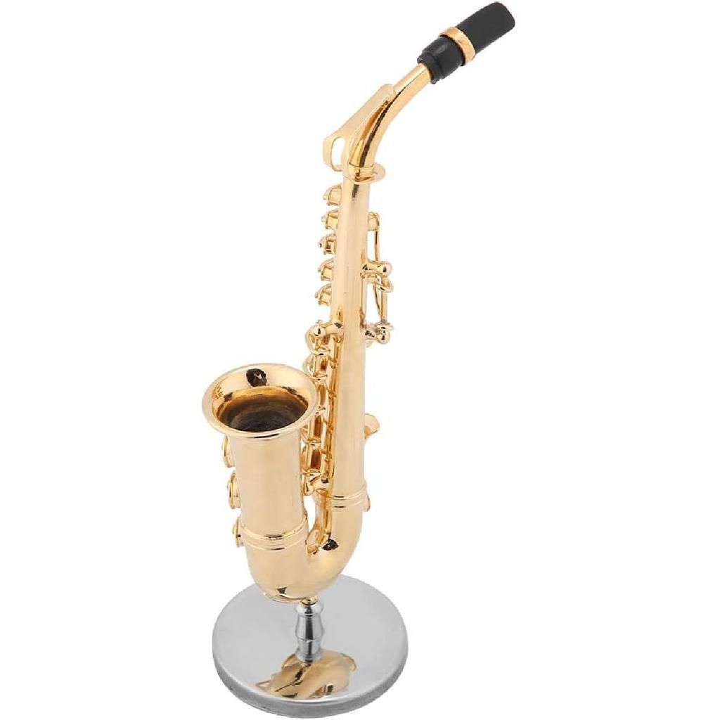 Maxmartt Miniature Alto Saxophone Replica with Stand and Case - Gold Plated Instrument Model Ornaments
