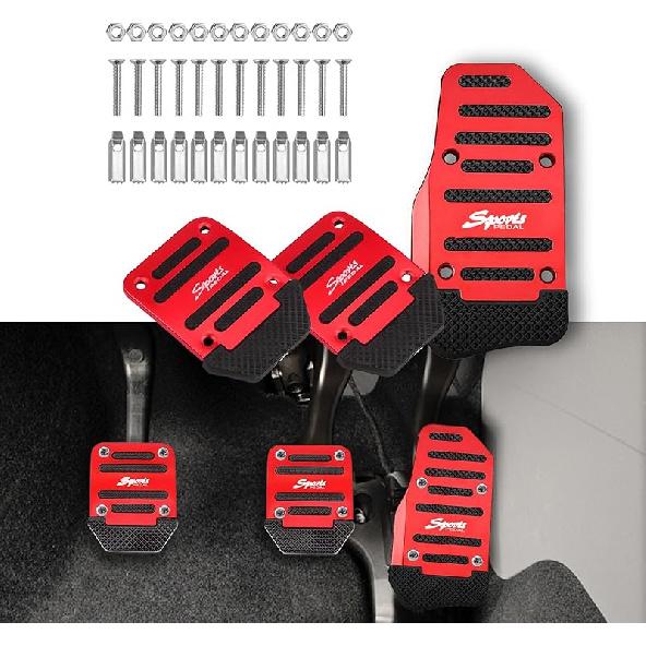 3PCS Car Non-Slip Aluminum Alloy Pedal Pads, Manual Transmission Brake Pedal Covers, Sports Gas Fuel Petrol Clutch Foot Pedals, Anti-Rubbing Car