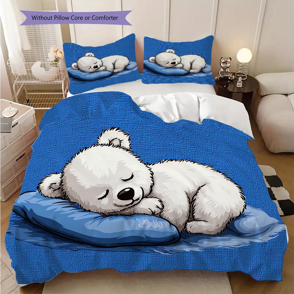 Pościel z wzorem niedźwiedzia polarnego Zestaw kołdry Poszewka na kołdrę Poszewka na poduszkę Dekoracja domu Prezent urodzinowy (1 * poszwa na kołdrę + 2 * poszewki na poduszki, bez rdzenia)