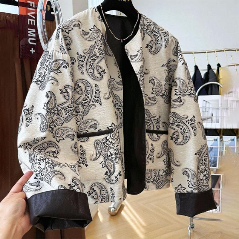 Leather Jacket for Women Winter Reversible Printed Thickened Oversized Windbreaker Loose Casual Coat Top