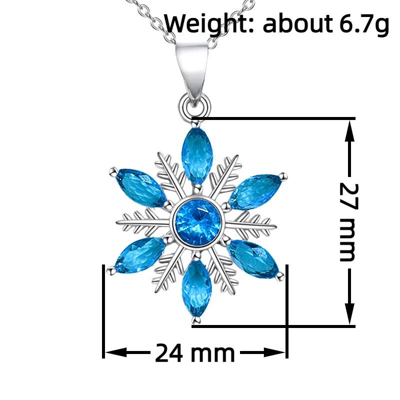 Huitan Women Blue Cubic Zircon Snowflake Pendant Necklace Silver Color Fashion Winter Jewelry Lady Party Christmas Elegant GiftGood Product