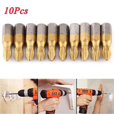 Lot de 10 embouts de tournevis magnétiques antidérapants Ph2 avec tige hexagonale de 1/4" et longueur de 25 mm