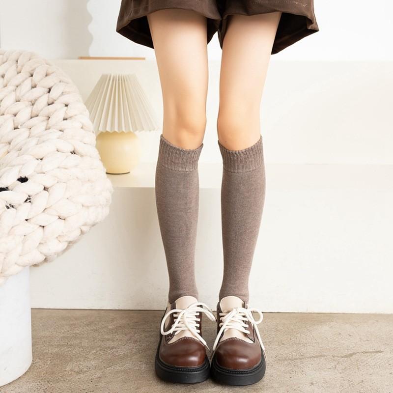 Socks Women'S Winter Warm Long Stockings Thick Thermal Cotton Terry Solid Harajuku Breathable Thicken Casual Knee High Socks