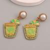 European and American New Holiday Style Fashion Creative Diamond Wine Glass Lemon Alloy Earrings Dripping Oil Personality Versatile Woman