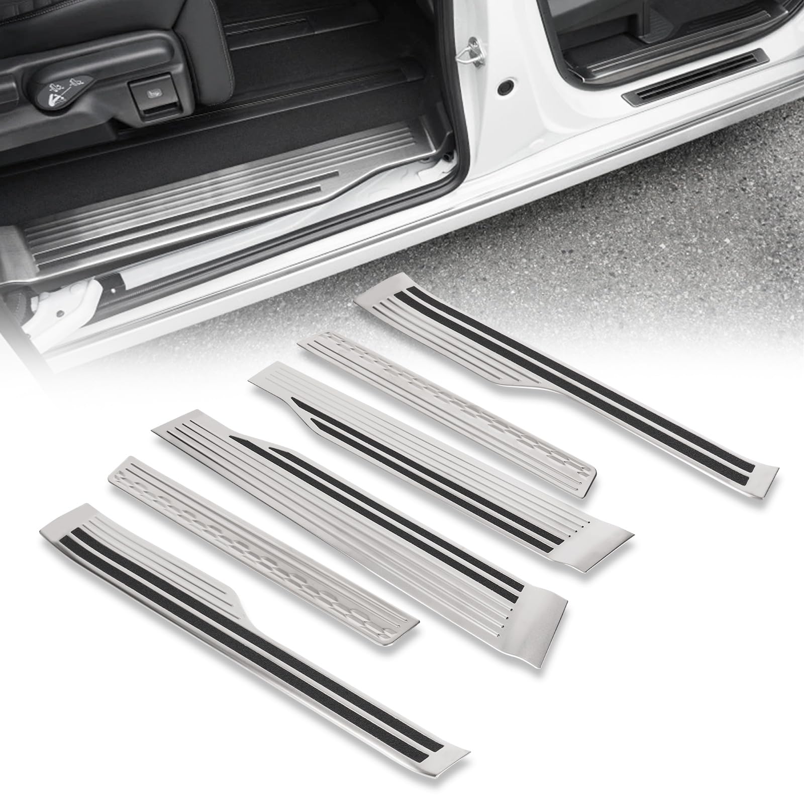 

Накладки на пороги Sarasara для Honda New Step Wagon Spada Air RP6 RP7 RP8 серии RP 2022 Защита боковых порогов Защита Нержавеющая сталь 6 шт. Серебристые с резиной