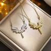 Stainless Steel Angel Wings Pendant Necklace For Women Girls Luxury Rhinestone Clavicle Chain Jewelry Accessories Gifts