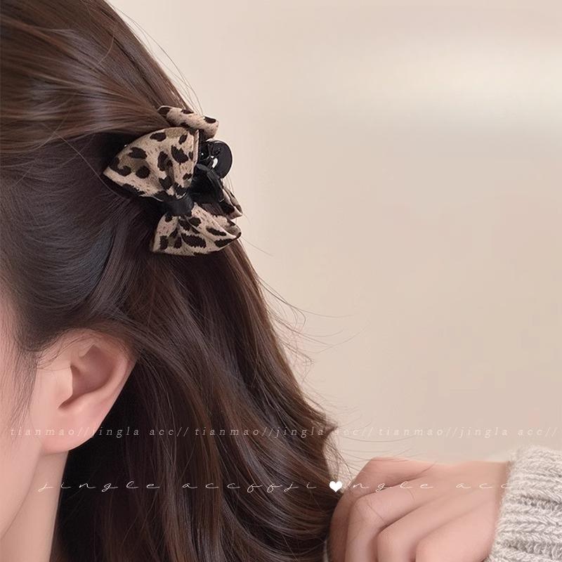 Leopard Print Princess Head Bow Clip Small Clip on The Side Bangs Clip on The Forehead Hair Clip Headwear and Hairpin