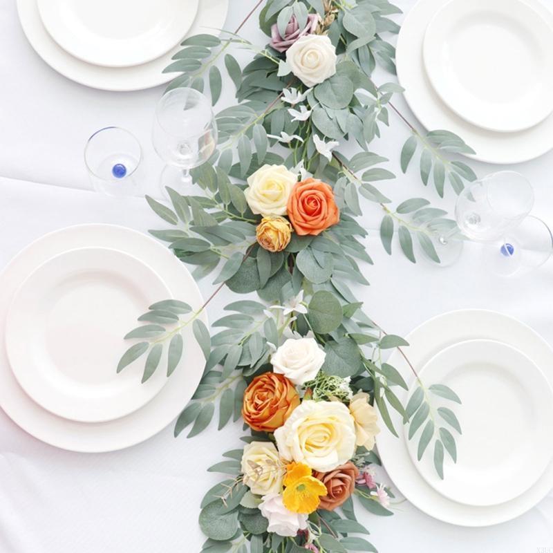 Artificial Flower Wreath Champagne Rattan Garland Ornament Decor for Table Centerpiece Wedding Arch Wreath Wall X3UC