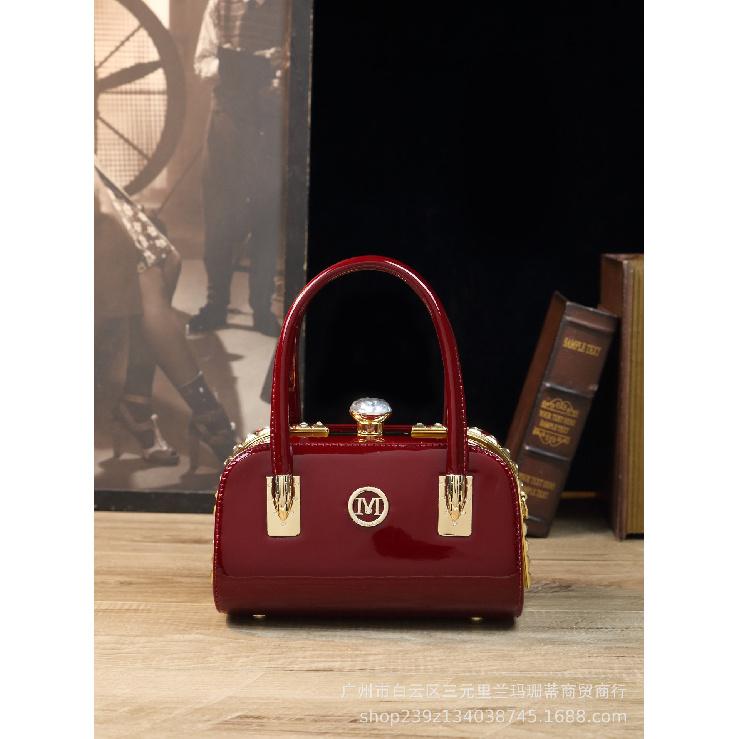 Patent Leather Glossy European and American Trendy Bright Red Wedding Women's Bag Crossbody Bag Diamond Open Bag Manufacturer Wholesale Sequins