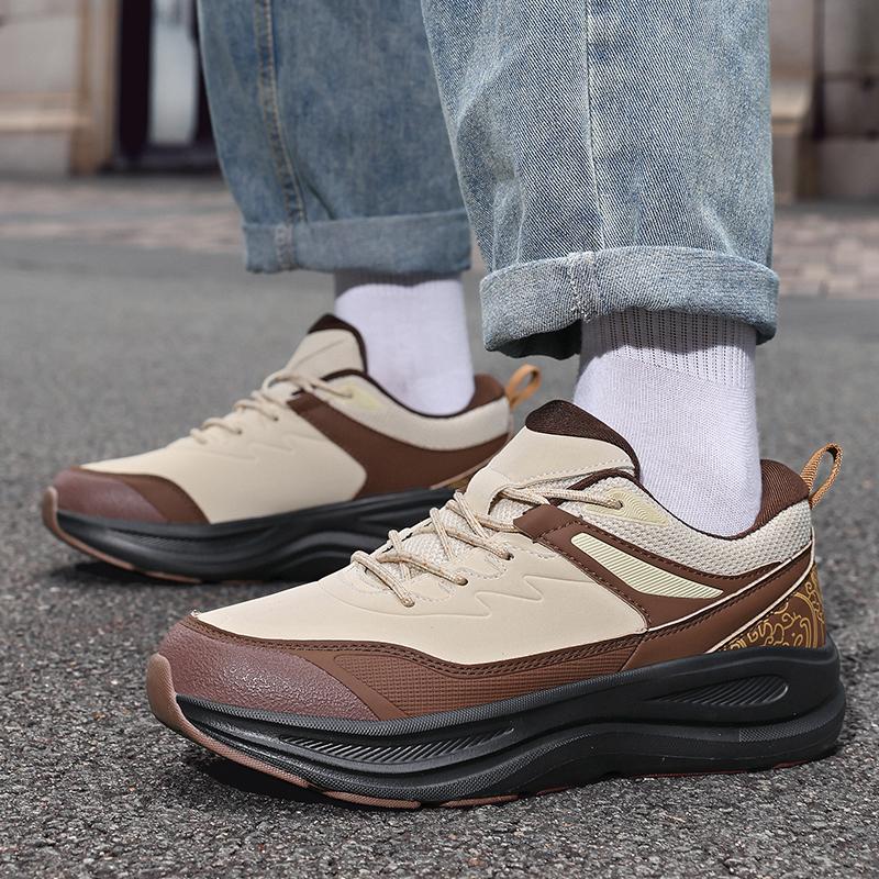 Tênis de Corrida Masculino com Cadarço Moda Couro PU Tênis Outdoor Masculino Esportivo de Solado Grosso Tamanho Grande 39-48