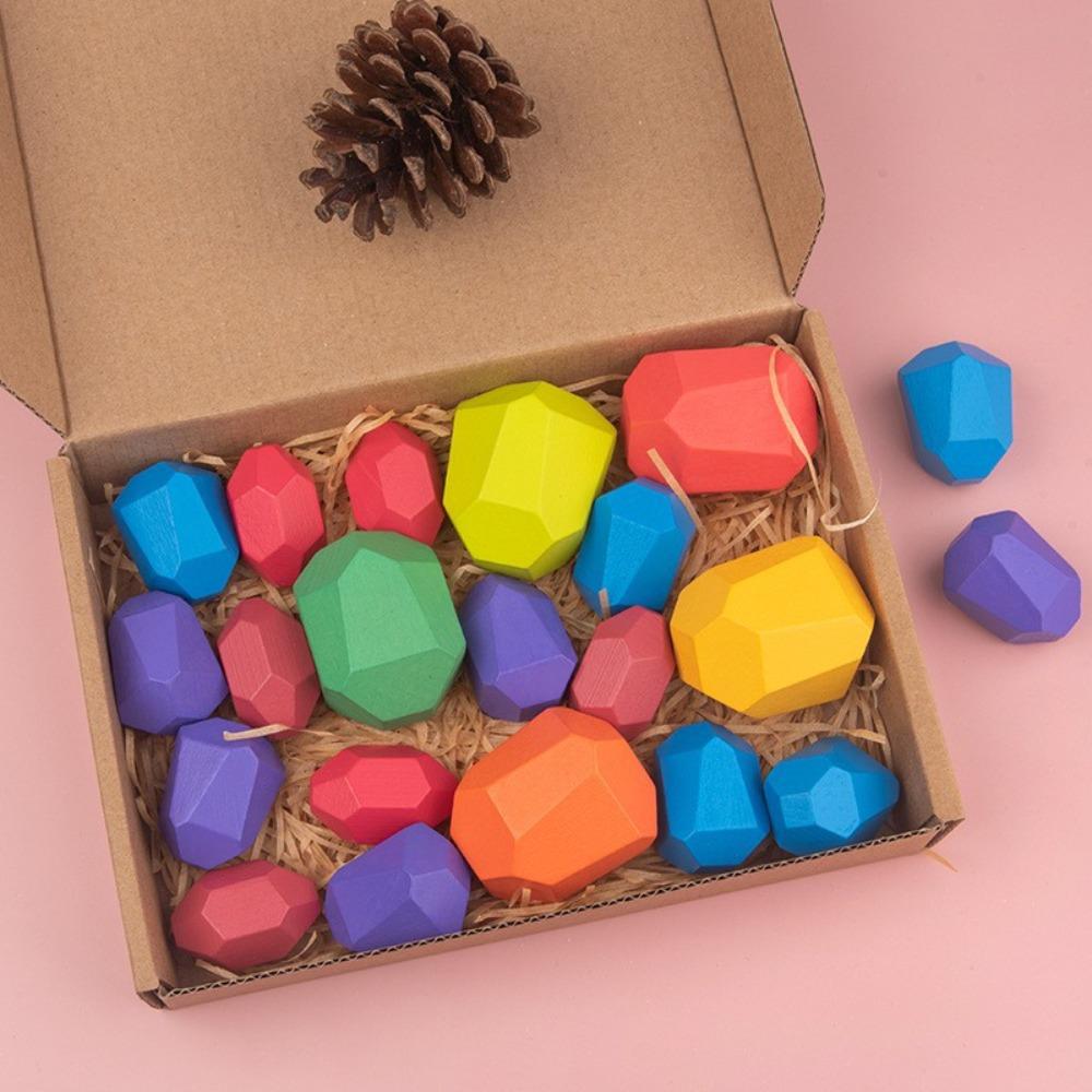 Wooden children's Nordic ins wind colored stone stacking music boys and girls indoor ornaments early education educational toys