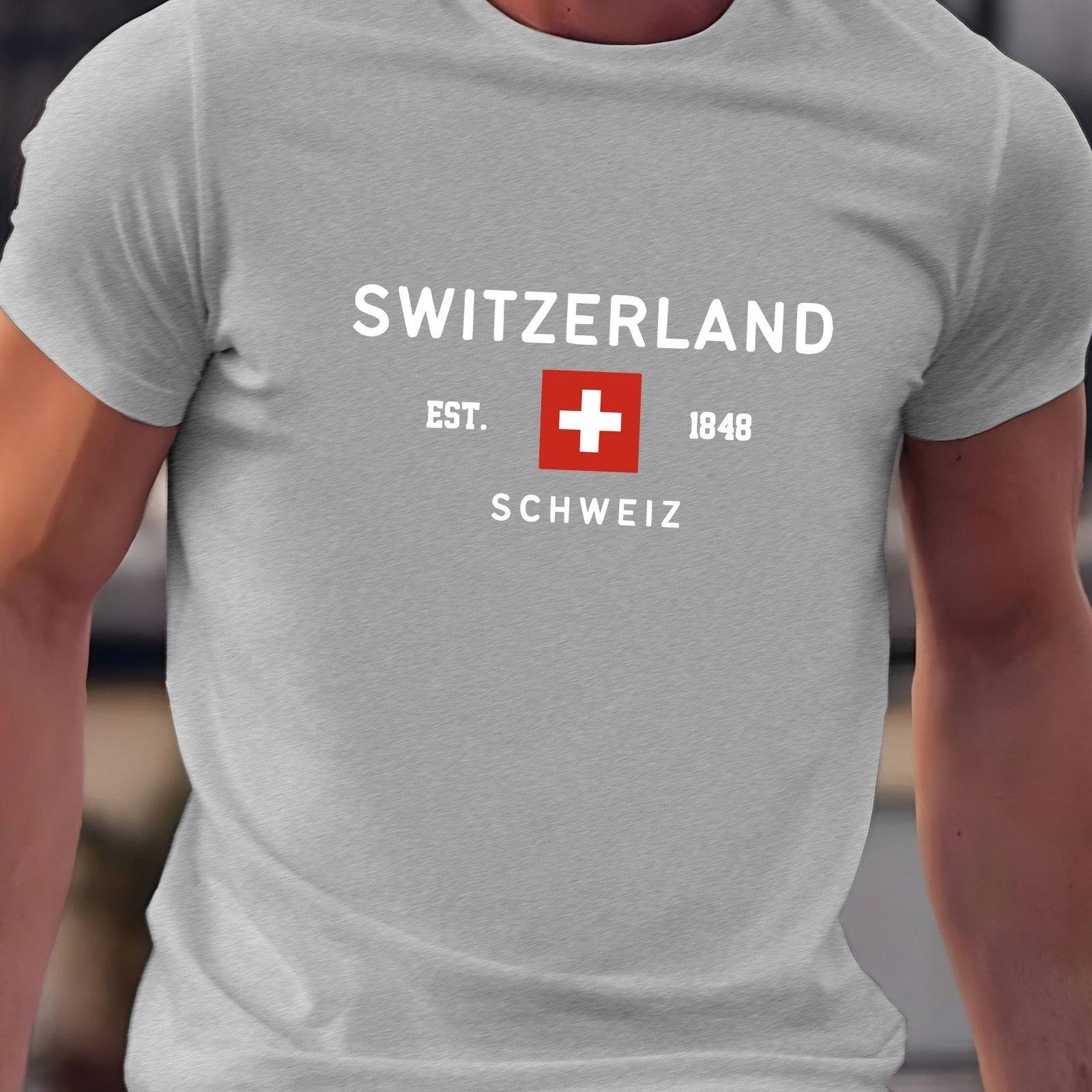 

Summer men s 100% pure cotton casual loose plus size Switzerland pattern printed round neck short sleeved T-shirt top S