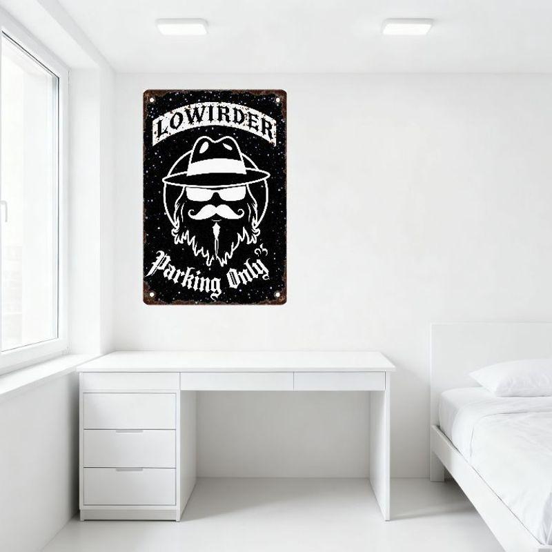Vintage Rustic Metal Tin Sign Lowrider Man Fedora Hat Mustache Beard Parking Only Sign Decor for Bar Club Home Man Cave