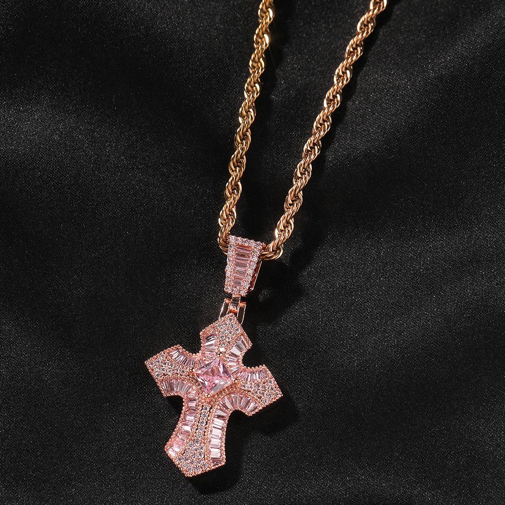 Hot Sale Trendy Hip Hop Cross Pendant Zircon Inlaid Necklace Personalized Fashion Accessory for Men