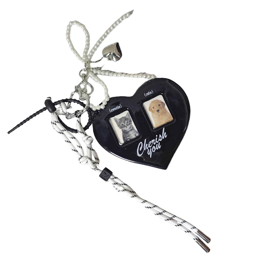 Herz Kartenhalter Schlüsselanhänger mit Schleife und gewebtem Band Fotokartenhülle Schlüsselanhänger Anhänger Accessoire für Taschen und Schlüssel