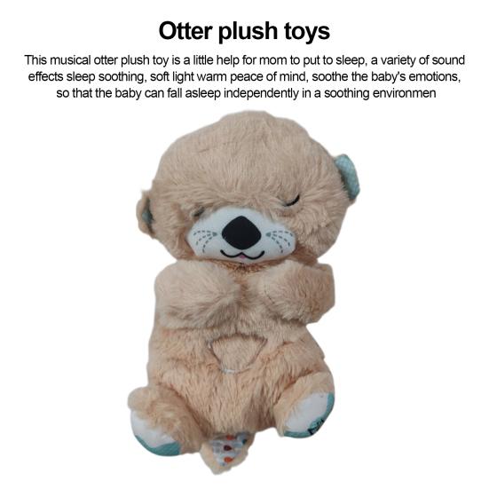 Musical Otter Plush Toy with Lullaby Soothing Sound Light Washable Breathing