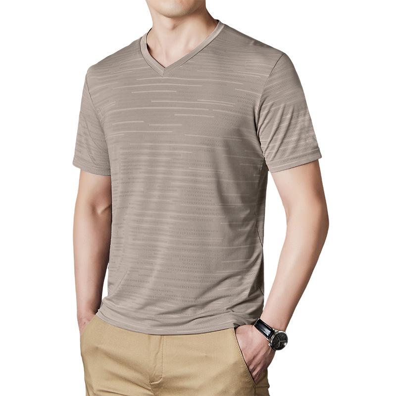 Men's Plus Size V-Neck Ice Silk Short Sleeve T-Shirt - Trendy, Loose Fit for Summer