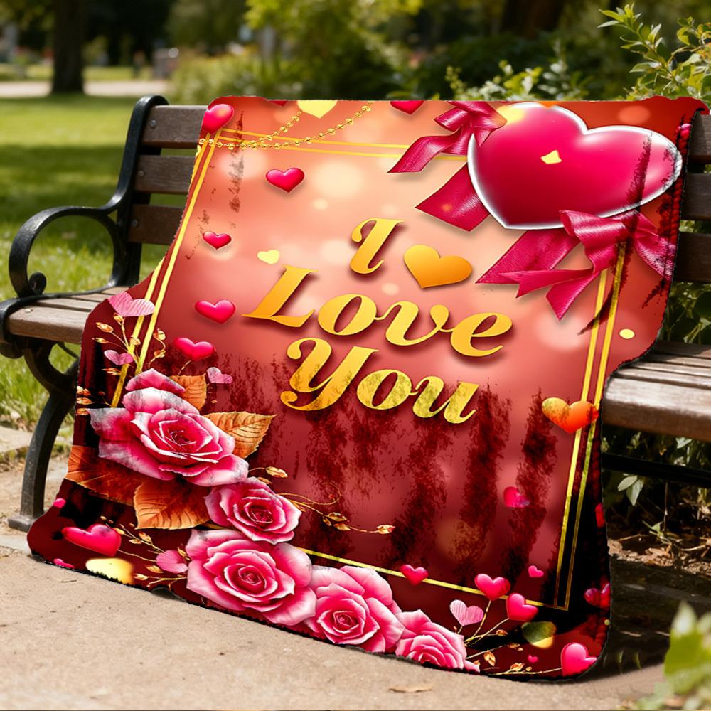 1pc Love Heart Roses Outdoor Blanket - Lightweight Flannel Throw For Travel, Camping, Livingroom, Couch, Chair yy251114202
