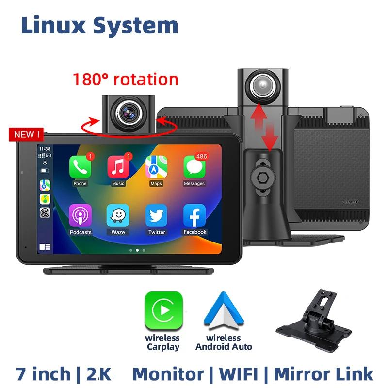

7 2K DVR вращающийся объектив беспроводной CarPlay и Android с передней задней камерой автомобильный видеорегистратор ночное видение зеркало заднего вида BT FM 0GB