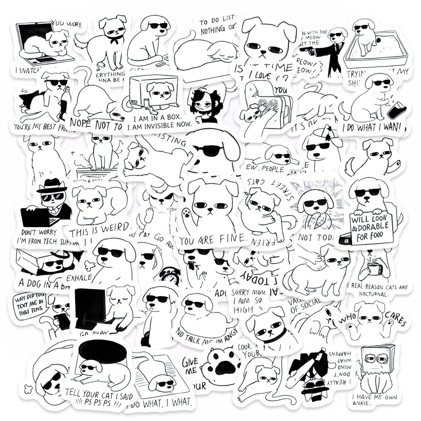 New 50 Facial Paralyzed Dog Stickers, Creative Personality Funny Puppy Dog Material Decoration Waterproof Text-On-Video