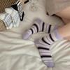 3Pairs Furry Striped Mid-calf Socks Sweet Women's Stockings Soft Winter Plush Socks  Autumn