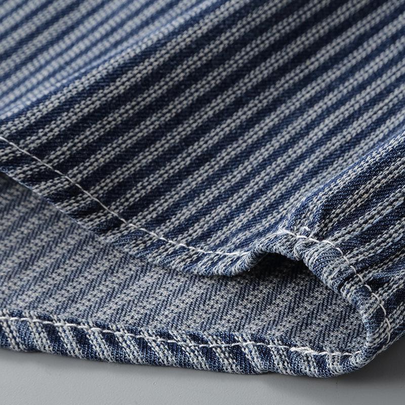 Men's Retro Vertical Stripe Denim Shirt - Spring/Autumn Loose Fit Long Sleeve Jacket