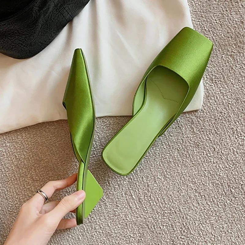 2025 New Spring Summer Cover Toe Women Muels Slippers Shallow Slip On Party Dress Ladies Slides Shoes