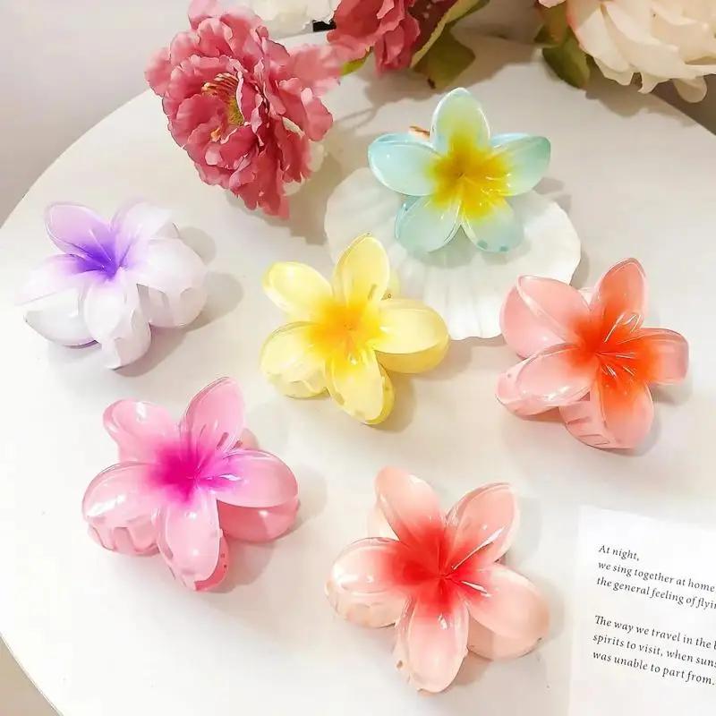 Elegant Gradient Plumeria Acrylic Hair Claw for Women Fashion Flower Hairpins Back Headwear Hair Accessories Jewelry Gifts