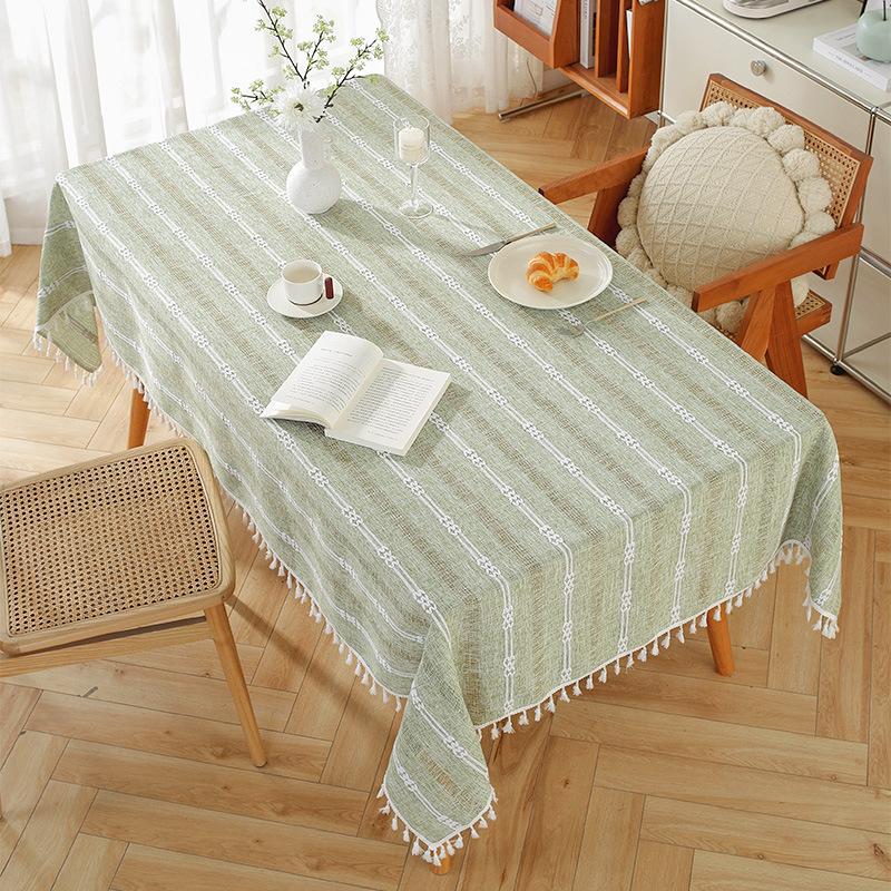 Tassel Hollow Tablecloth Striped Simple Dining Table Cloth Coffee Table Cloth Tablecloth Rectangular Living Room Household Cover Towel