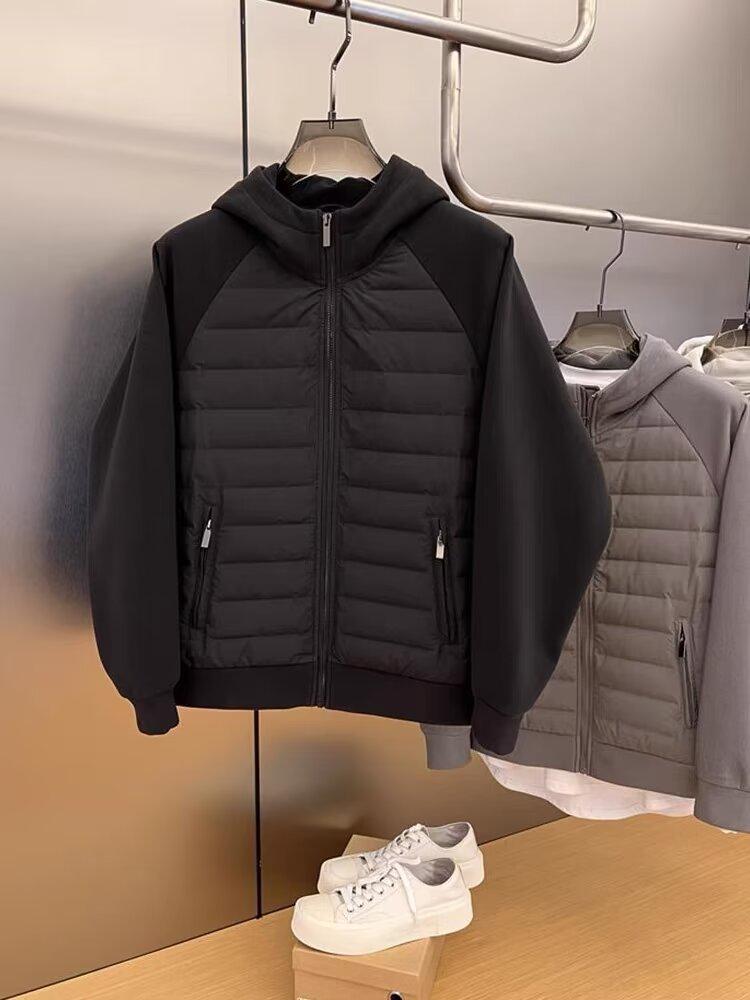 Męska casualowa zimowa bawełniana kurtka z kapturem - Luźna, modna, jednokolorowa, łączony design