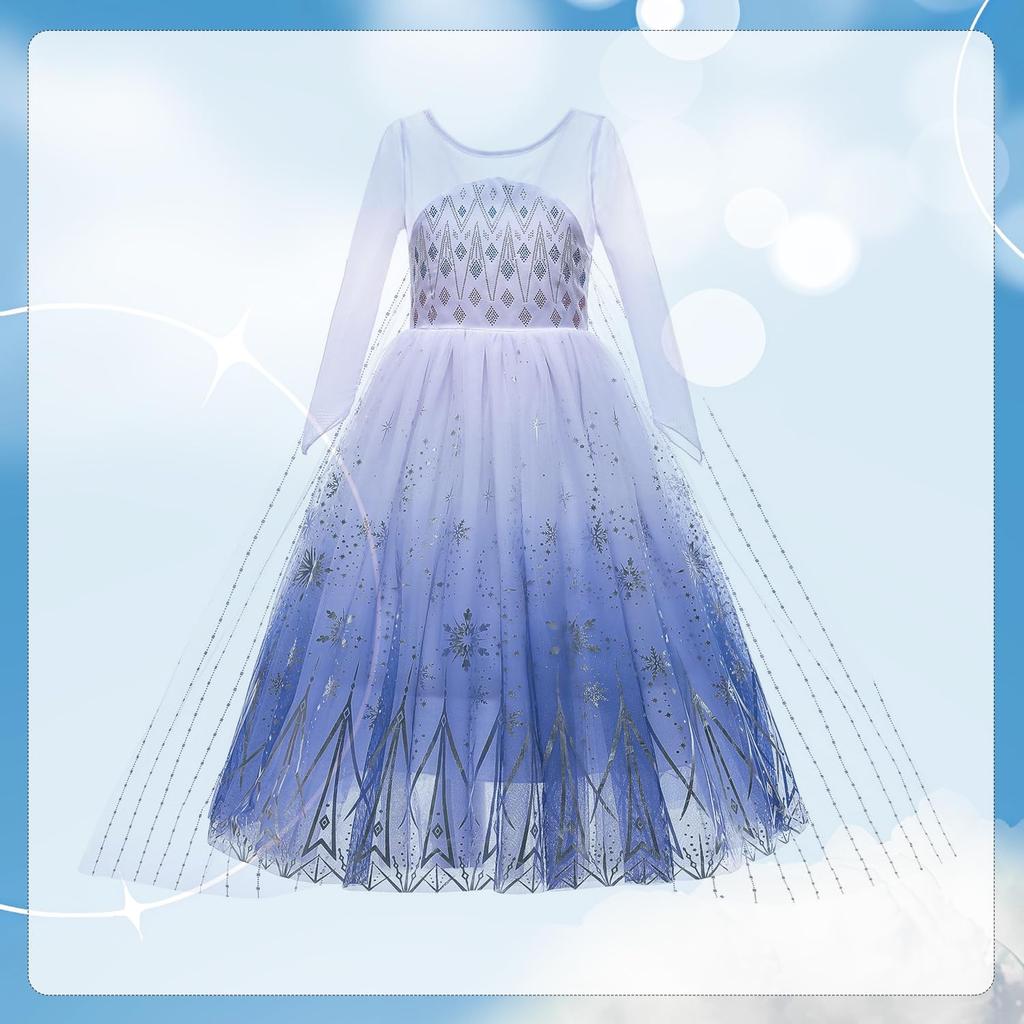 Agture Frozen Elsa Dress for Kids, Princess Costume for Girls, Perfect for Halloween, Birthdays, Parties, Shichi-Go-San, and Christmas Surprises.