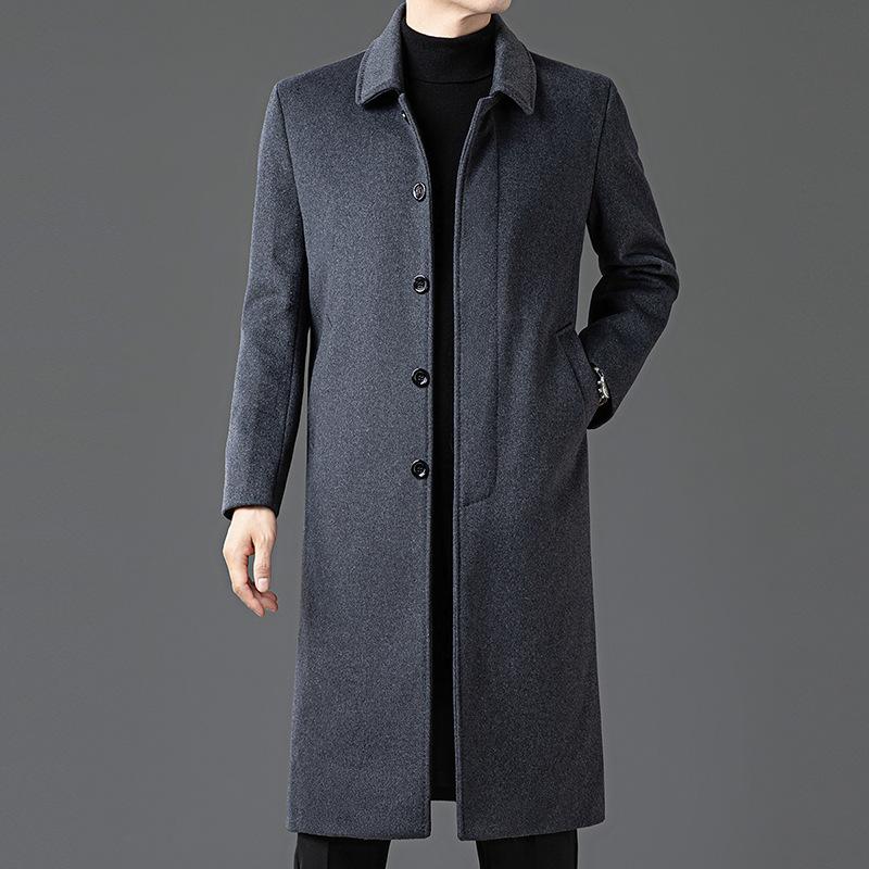 Lapel Men's Autumn and Winter New Fashion Business Medium and Long Middle-aged Coat